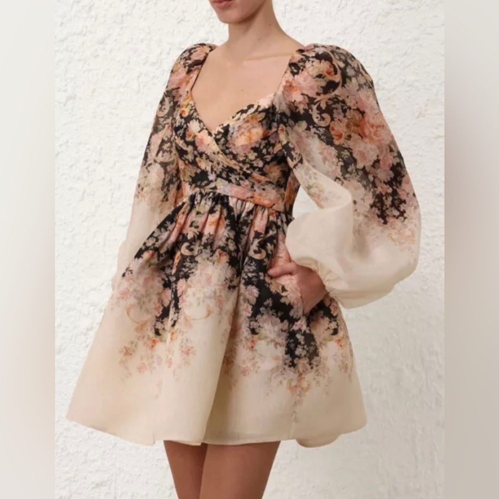 Zimmermann Illustration Pleated Silk-Linen Blend Organza Mini Dress - Picture 3 of 9